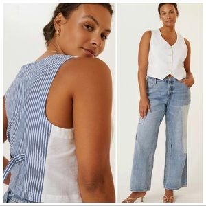 Anthropologie Porridge Linen Vest/ Striped Back